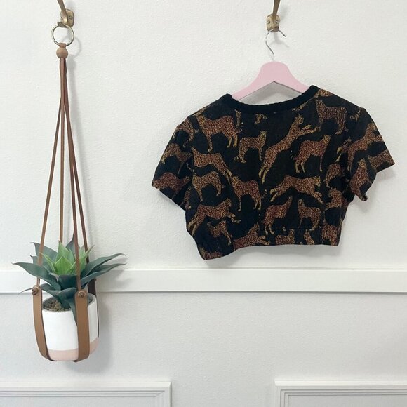 Corey Lynn Calter Cheetah Cropped Short Sleeve Top Size L - Picture 4 of 4